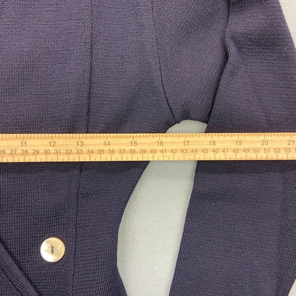 Jaeger Women's 100% Wool Cardigan Blue/Navy, Double Button Front Wrap Style 32in - Picture 6 of 8
